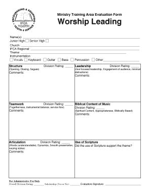 Ministry Training Area Evaluation Form Worship Leading - Ifcayouth ...