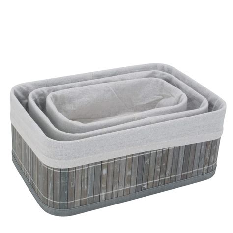 HomeStorie Eco-Friendly Natural Bamboo Storage Rectangular Basket Bins ...