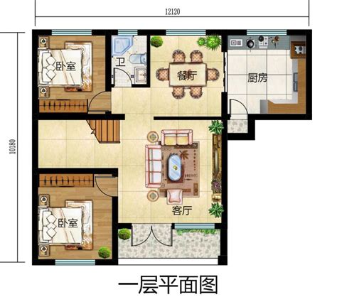 农村二层中式三合院别墅设计图，带庭院自建房户型图_二层别墅设计图_图纸之家