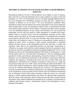 Historical Perspective OF David Malhouf’S Remembering Babylon ...