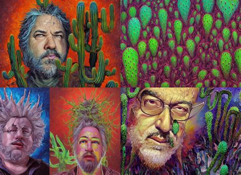 jerry garcia portrait, peyote cactus desert, oil | Stable Diffusion ...