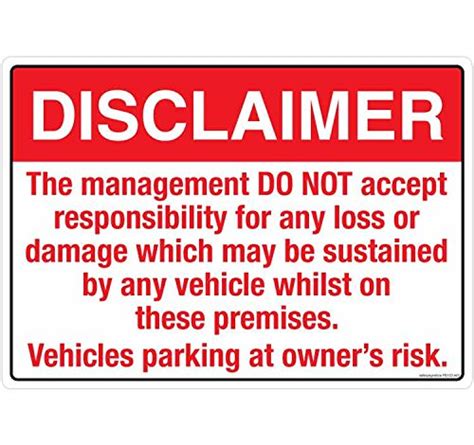 Safety Sign Store Disclaimer - Parking, Material: 3M Self Adhesive ...
