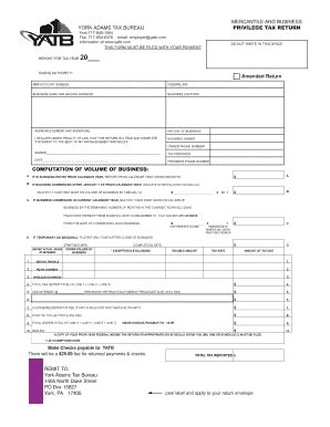 Fillable Online MERCANTILE AND BUSINESS YORK ADAMS TAX BUREAU PRIVILEGE ...