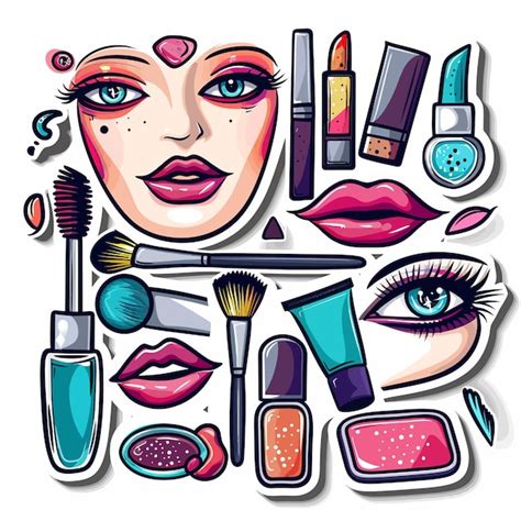 Premium Vector | A drawing of a womans face and cosmetics