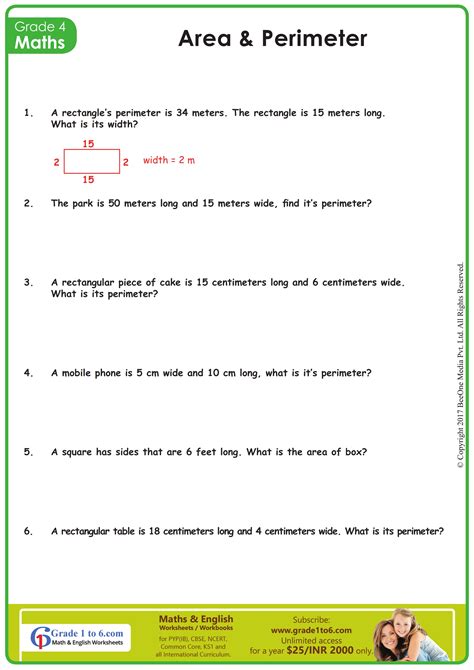 4th Grade Math Worksheets Perimeter And Area