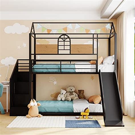 House Bunk Bed with Slide and Stairs Twin Over Twin | Ubuy India