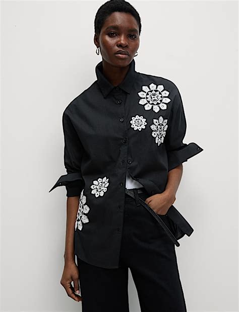 Buy Pure Cotton Embroidered Collared Shirt at Marks & Spencer