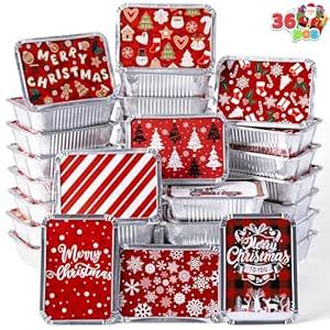 JOYIN 36 Pieces Christmas Foil Containers with Lids, 9 Holiday Designs ...