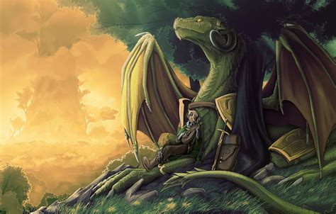 Wallpaper Dragon, sky, trees, clouds, dusk, musical instrument for ...