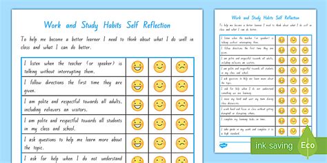 Work and Study Student Self Assessment Checklist
