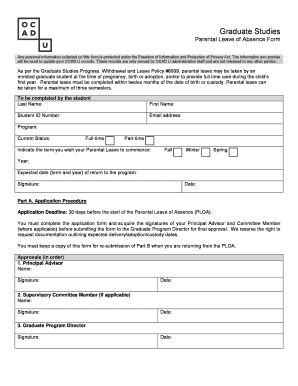 Fillable Online Parental Leave of Absence Form - OCAD University Fax ...