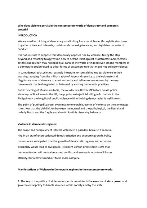 Dilemmas IN Politics Assignment Violence and politics - Why does ...