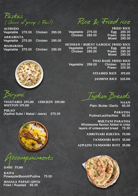 Menu at King of Asia, Chennai