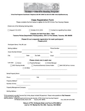 Fillable Online cms cityoftacoma Class Registration Form - City of ...