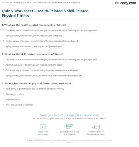 Quiz & Worksheet - Health-Related & Skill-Related Physical Fitness ...