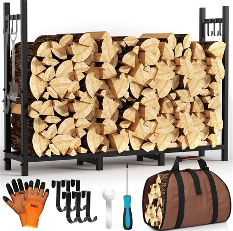 Amazon.com: Firewood Rack Outdoor with Log Carrier, 4ft Fire Wood Racks ...