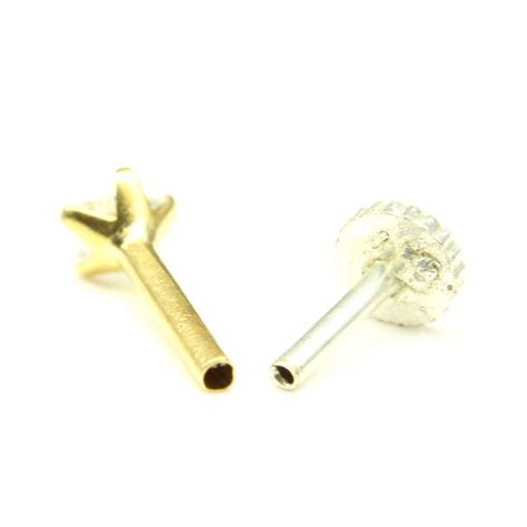 real gold white star cz piercing nose stud nose pin solid 14k yellow ...