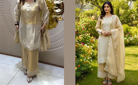 Buy Women’s Pure Dual Tone Banarasi Silk Top Palazzo Dupatta Set ...