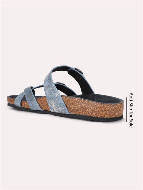 Buy Now Womens Blue Casual Solid One Toe Flat Slip-On Sandals