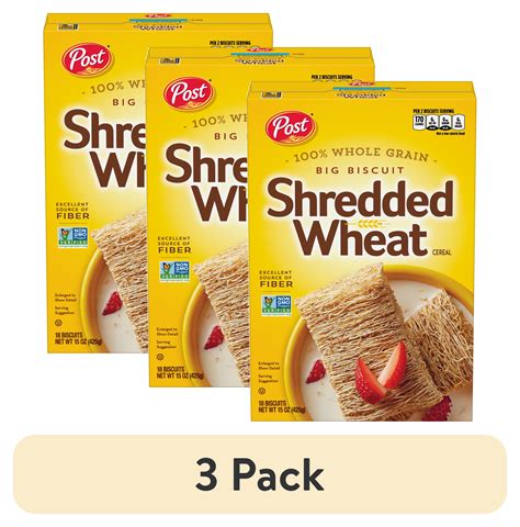 (3 pack) Post Big Biscuit Shredded Wheat Breakfast Cereal, Whole Grain ...