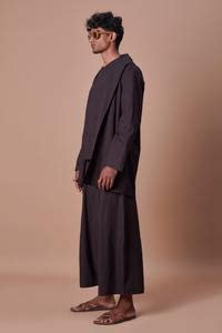 Buy Black 100% Cotton Shawl Collar Handwoven Jacket And Harem Pant Set ...