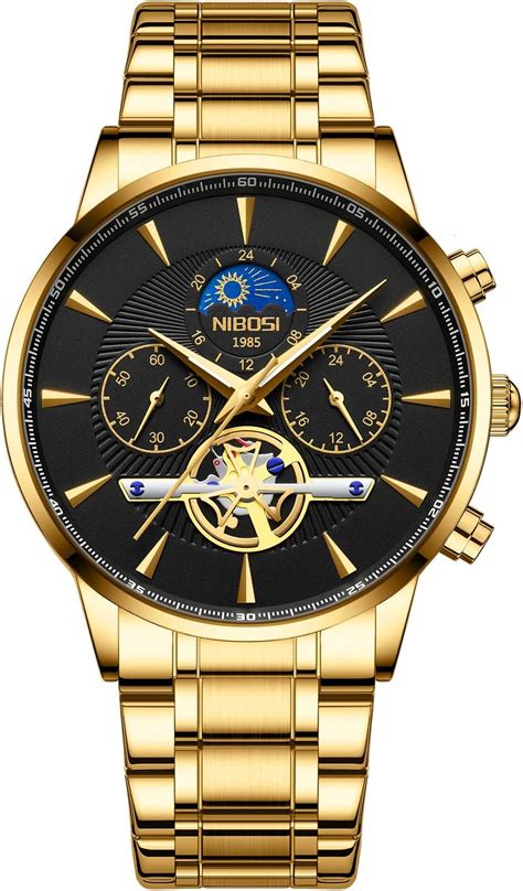 NIBOSI Hollow Skeleton Black Dial and Band Stainless Steel ...