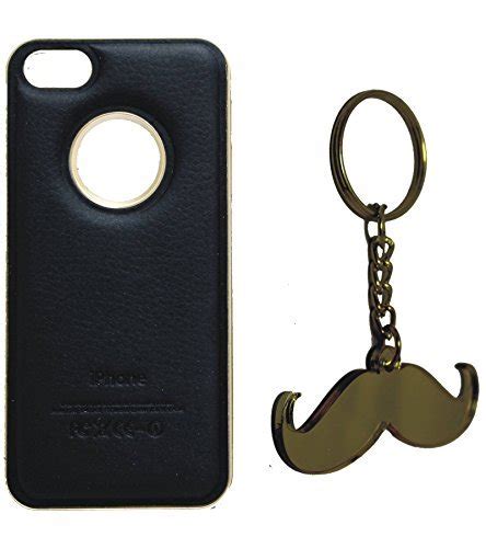 Gold Mustache Macho Key Chain + Exclusive Luxury PU Leather Back with ...