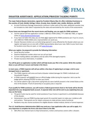 Fillable Online DISASTER ASSISTANCE: APPLICATION/PROCESS TALKING ...