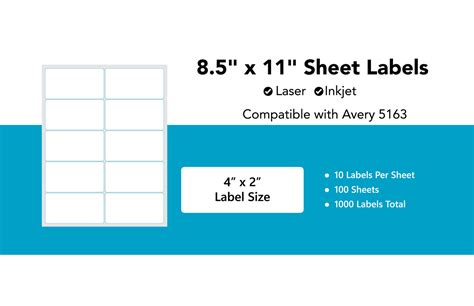 Avery 5163 Compatible Laser/Inkjet Sheet Labels - 4"x2" | DuraFast Label