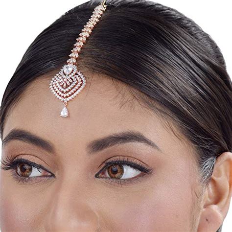Buy SARAF RS JEWELLERY Diamond Shaped Maang Tikka | Rose Gold Plated ...