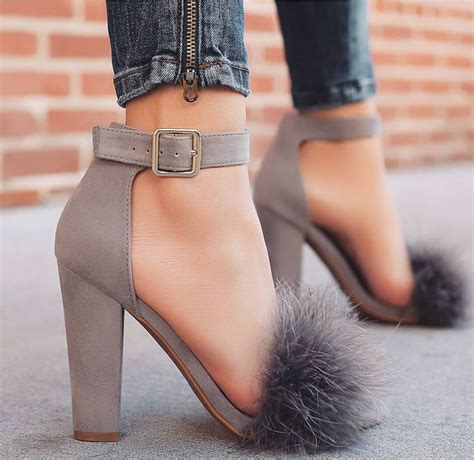 Shoe Republic LA faux fur block chunky heel grey | Heels, High heels ...
