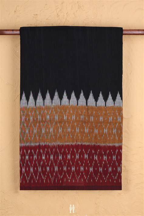 Pochampally Cotton Saree In Black With Contrast Border