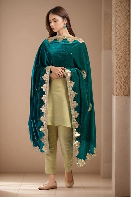 Buy Green Velvet Gota Patti, Embroidery Mandala Butti Dupatta For Women ...