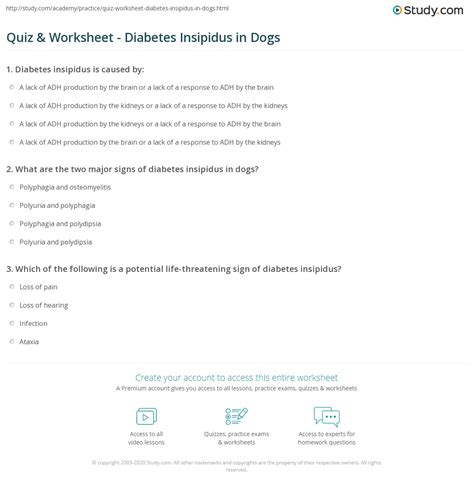 Quiz & Worksheet - Diabetes Insipidus in Dogs | Study.com