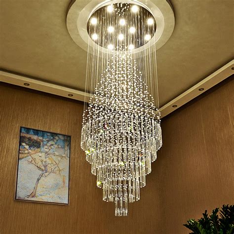 Luxury Large Foyer Chandelier, Modern 12-Lights Round Raindrop Crystal ...