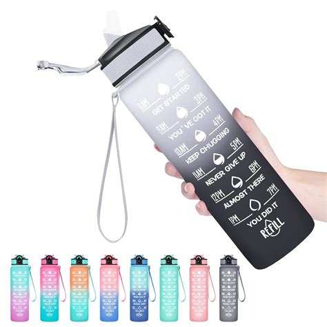 HYETA 32 OZ Water Bottle with Times to Drink and Straw, Motivational ...