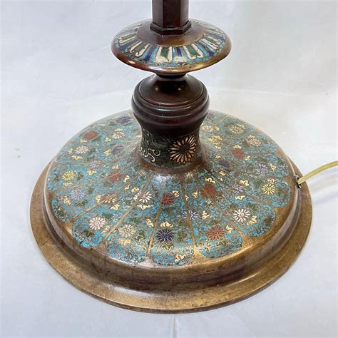 Vintage Aesthetic Leaded Glass and Champleve Bronze Floor Lamp For Sale ...