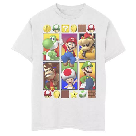 Boys 6-20 Super Mario Group Shot Items Panels Graphic Tee