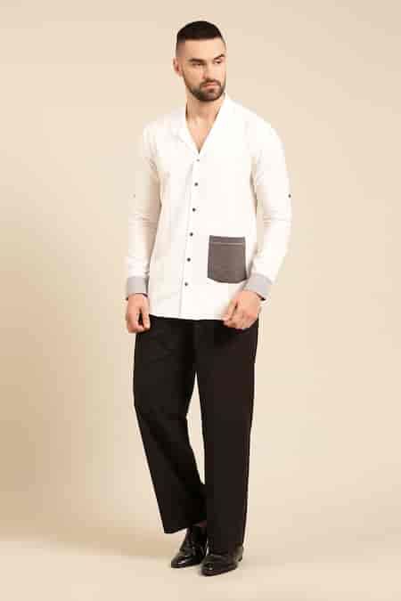 Buy White Cotton Patch Pocket Shirt For Men by Mayank Modi - Men Online ...