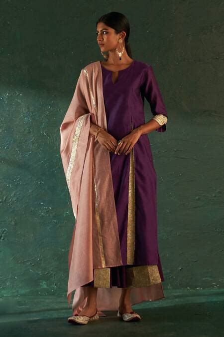 Buy Purple Kurta And Dupatta Chanderi Embellished Gota Notched Set For ...