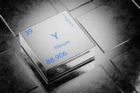 3D illustration of Yttrium as an element of the periodic table. Yttrium element a metallic ...