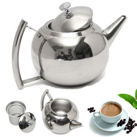 Stainless Steel Strainer Teapot, 1500Ml / 2000Ml Silver Kettle ...