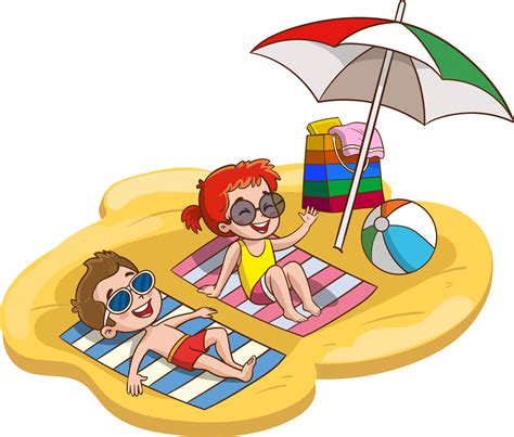 vector illustration of cute kids sunbathing on the beach 23633387 ...