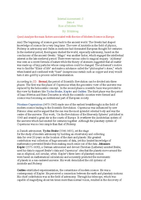 Scientific Revolution - Internal Assessment - Sem- Rise of Modern West ...