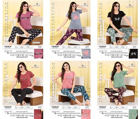 Plain-Print Design 627 Kavyansika Hosiery Cotton Pyjama Night Suits Wh ...