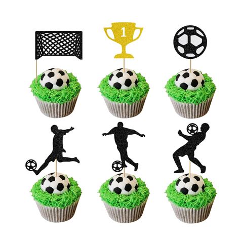 24PCS Soccer Cupcake Toppers, Glitter Play Soccer Cake Topper World Cup ...