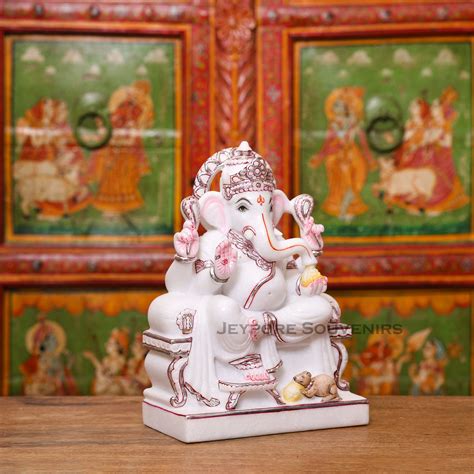 Buy 12 Inches White Marble Lord Ganesha Idol – Designed by India’s Best ...