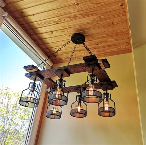 Handmade Rustic Wood Chandelier, Pendant Light, No US CUSTOMS FEES