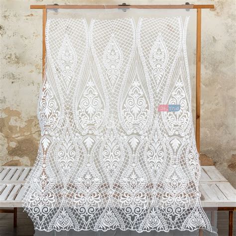 Vintage Geometric Pattern Ivory Embroidery Lace Fabric - OneYard
