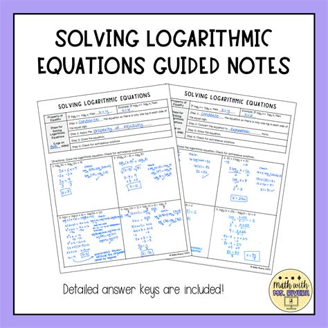 Solving Logarithmic Equations Guided Notes for Algebra 2 | Made By Teachers